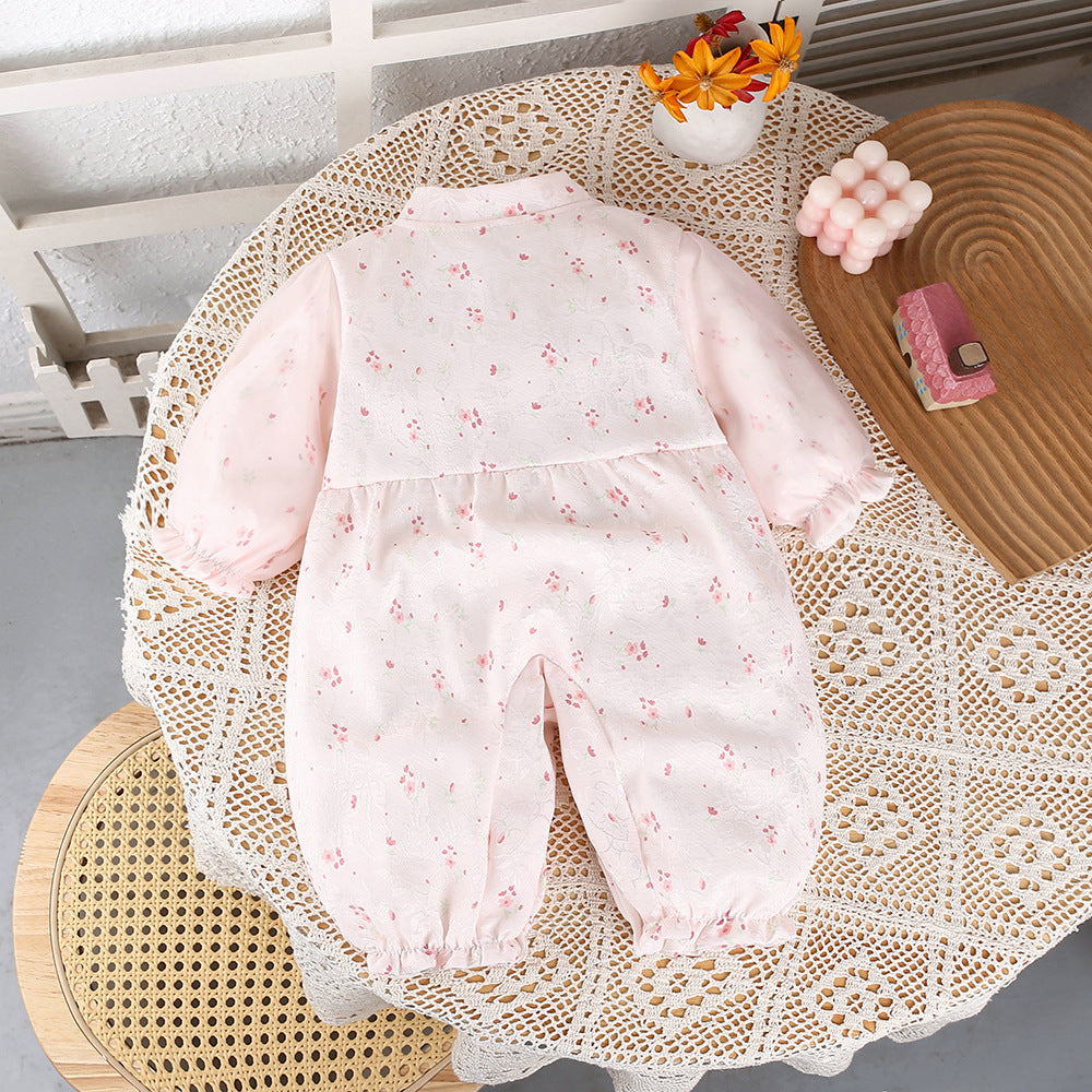 Baby spring & fall new arrival onesie full moon 100 days baby girl princess floral double layer romper outing onesie