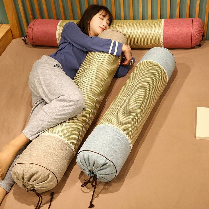 Linen mat long pillow summer cylindrical long pillow summer candy pillow bedside cushion leg pillow detachable