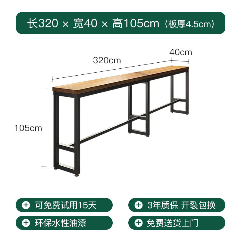 Bar table and chair combination Industrial style wrought iron solid wood bar High foot milk tea shop Cake shop Narrow table against the wall