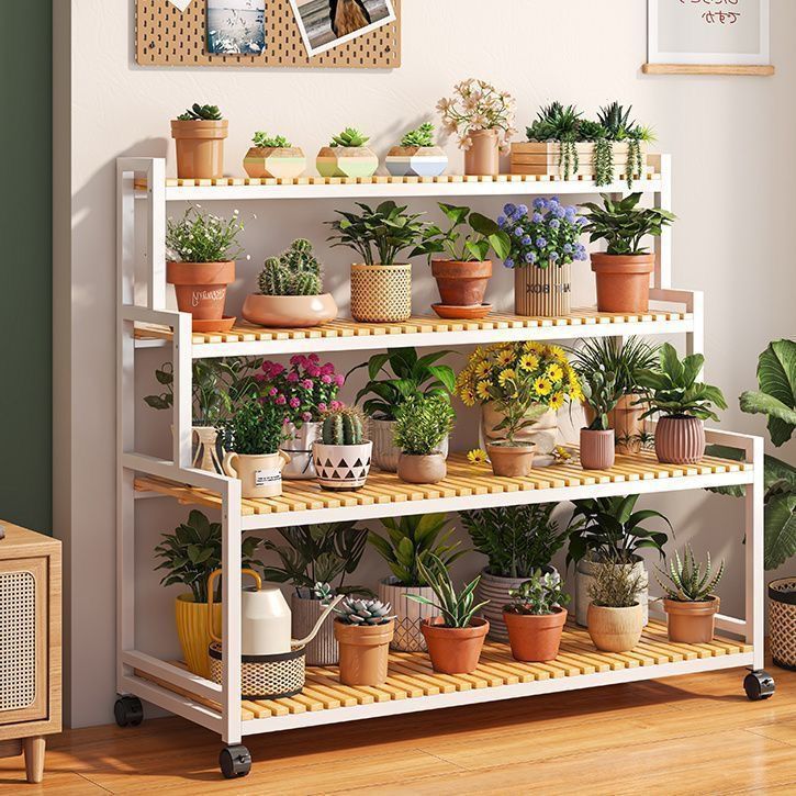2025 new mobile plant stand with wheels, tiered display shelf, floor-standing multi-layer flower rack for living room, balcony, and outdoor use