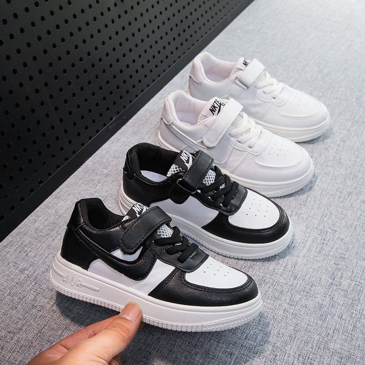 Children's white shoes spring and autumn boys white sports shoes primary school students school flat girls shoes Velcro white shoes