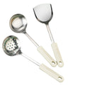 Creamy white diamond pattern stainless steel utensil set - 3-piece multifunctional kitchen tool set for stir-frying and serving soups