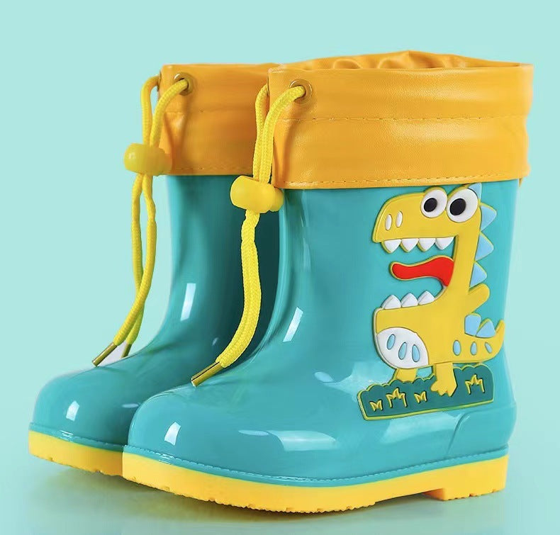 Kids' mid-calf waterproof rain boots - new fashionable styles for boys and girls - non-slip, fleece-lined baby rain boots - dinosaur designs available