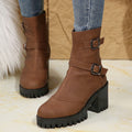 plus size boots for women fall and winternew arrivalfashionfashion round toe thick heel belt buckle women's boots
