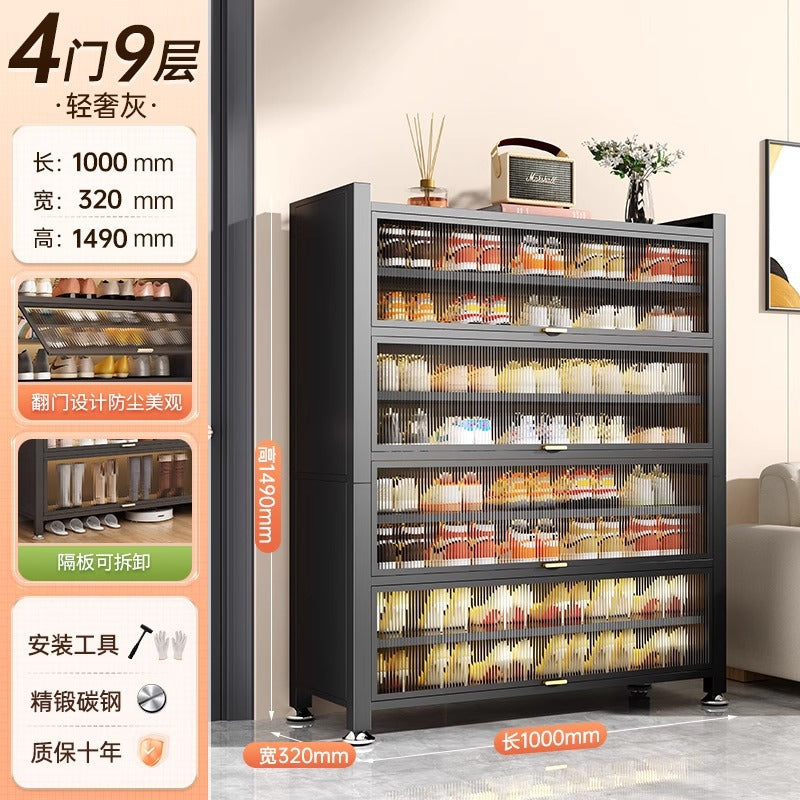 Steel shoe cabinet for home, all-in-one entryway cabinet, multi-layer large capacity storage cabinet, metal dustproof shoe rack
