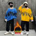 Boys' winter outfit set  new style kids' autumn and winter fashionable sweatshirt baby boy fleece-lined casual tracksuit
