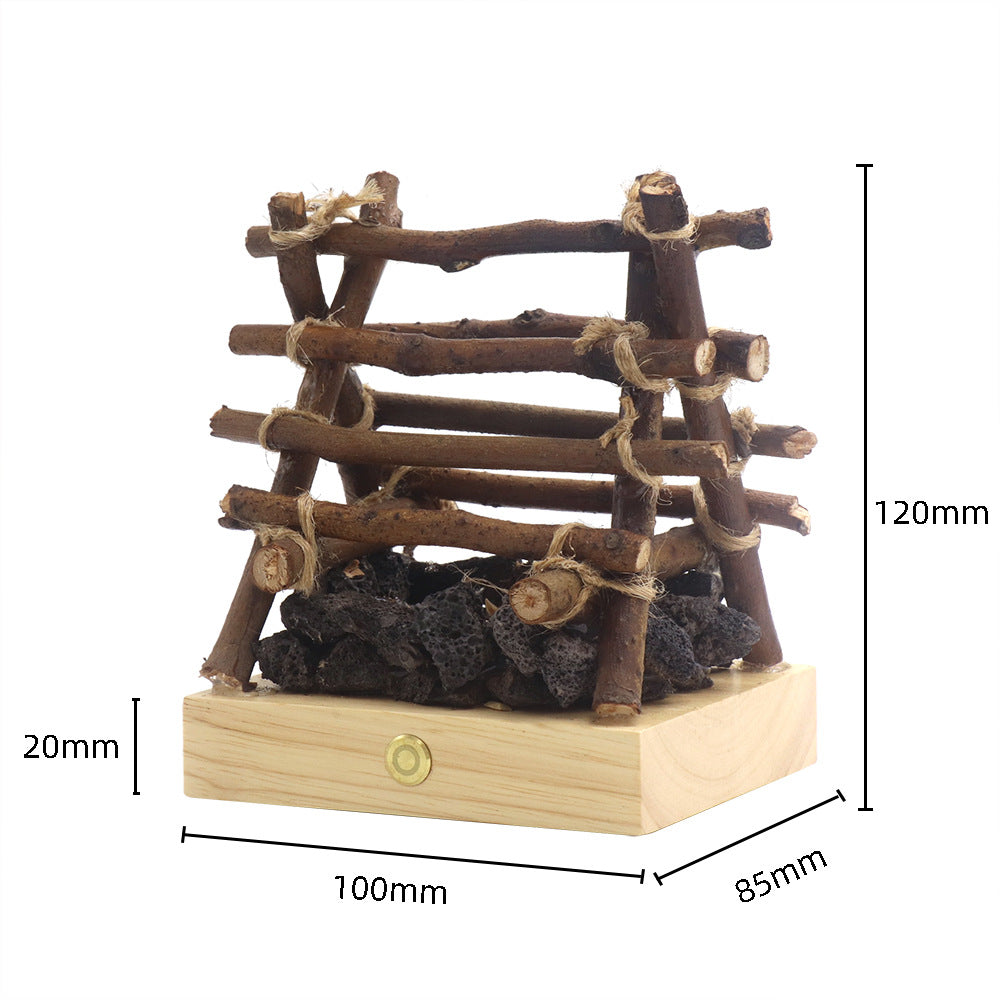 USB charging warm light ambient light white noise desktop ornament solid wood branches bonfire night light gift for friends