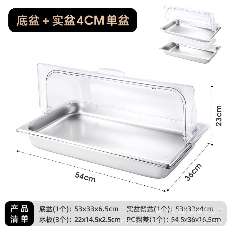Stainless steel braised meat drain tray - commercial-grade display plate with lid for hotels, cafeterias, restaurants, and sushi restaurants - keeps food fresh and cold