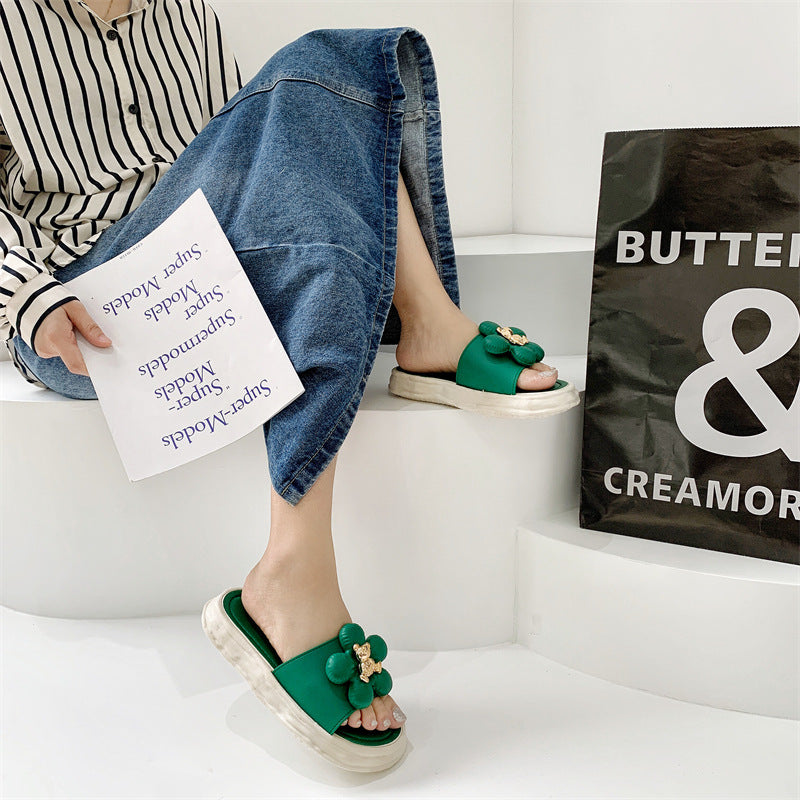 Fashionable and luxurious women's slippers: thickened, floral-embellished, indoor/outdoor, bathroom, anti-slip, summer korean style