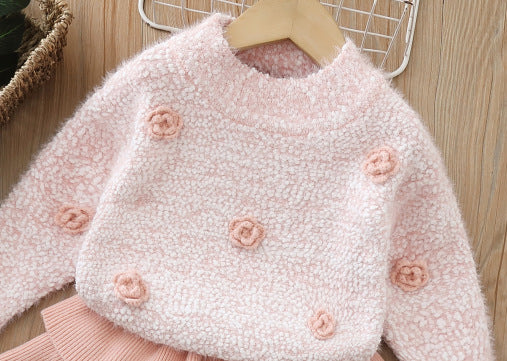 Kids' crew neck sweater and leggings two-piece set -  autumn/winter new collection - girls' tiered skirt knit outfit