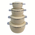 Food warmer four-piece set: insulated lunch box with plastic shell, stainless steel interior, and food warmer bucket