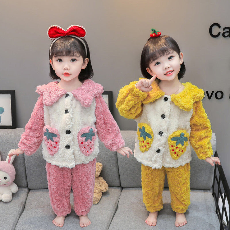 Girls' loungewear set - casual autumn/winter pajamas for kids & toddlers - thickened fleece-lined sleepwear for girls