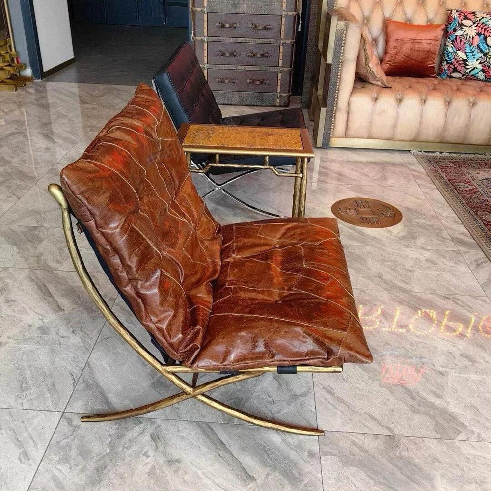 Vintage-style living room leisure chair, hand-hammered wrought iron single armchair, designer high-end retro single sofa chair