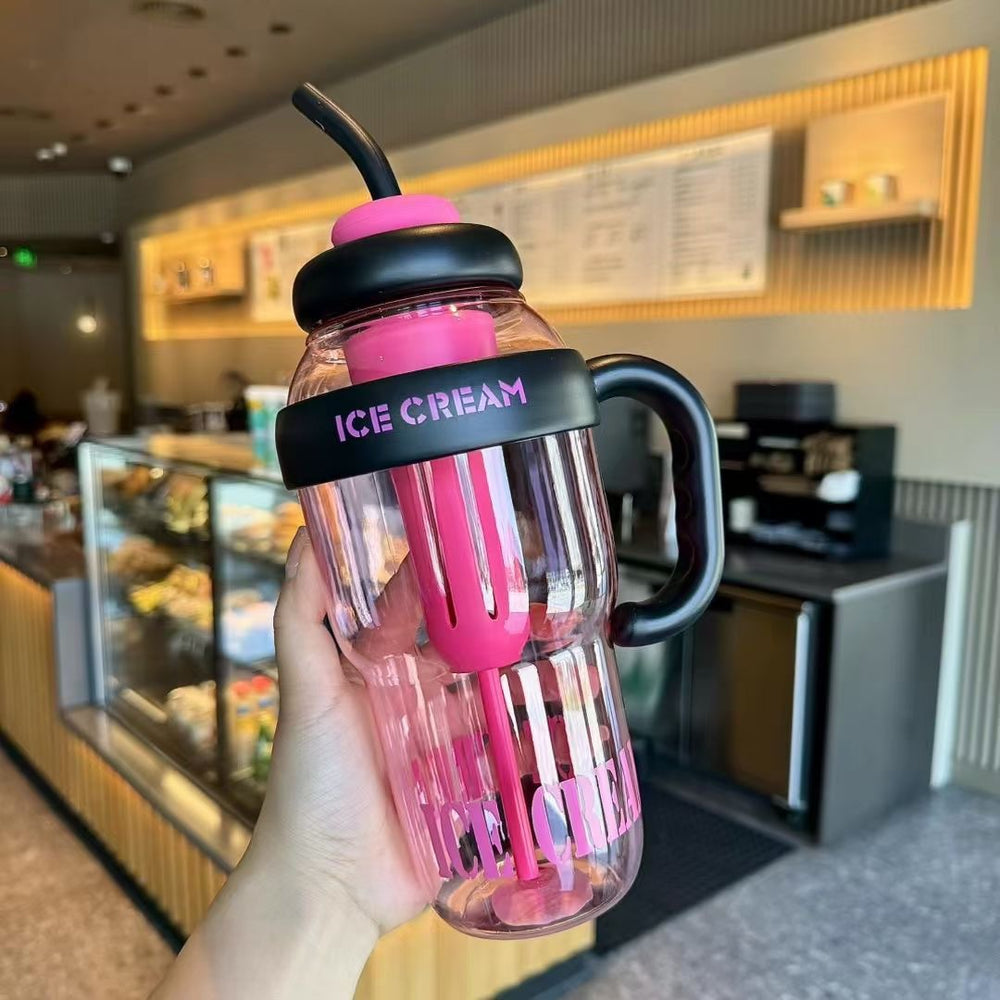 Summer's hottest selling women's high-style insulated tumbler! large capacity, portable, with straw, plastic cup, cute belly design, and handle