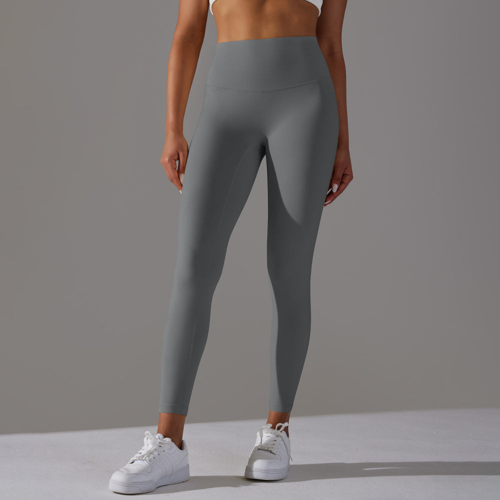 No awkward line double-sided brushed nude breathable yoga nine-point pants high waist hip lift peach tight sports fitness pants