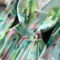 Gentle atmosphere printing lantern sleeve v neckdress women's summer waist slimming look large swing accessible luxuryelegant long skirt