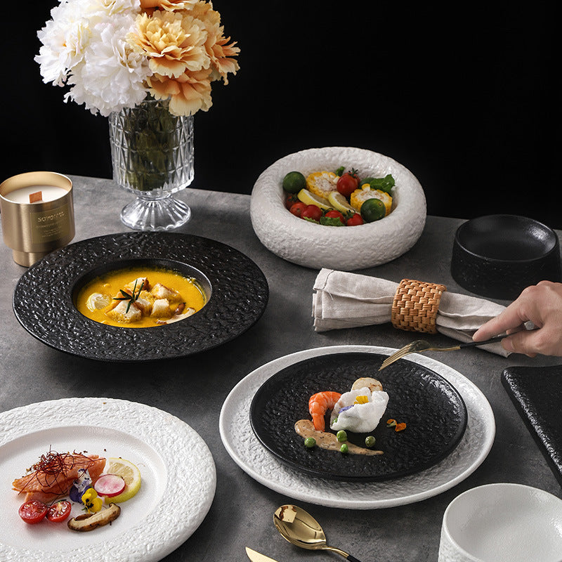 Rock pattern artistic conception cold dish plate creative classy sense hotel restaurant asymmetrical plate private dish ceramic tableware