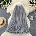 K-style high waist pleated lace skirt women's summer a-line casual large swing work clothingelegant long skirt multi-color