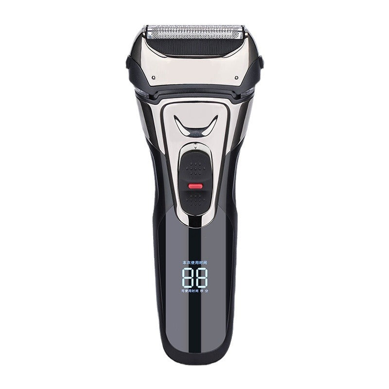 Wholesale reciprocating electric shaver for men, triple-blade razor, full body washable, digital display, usb quick charge