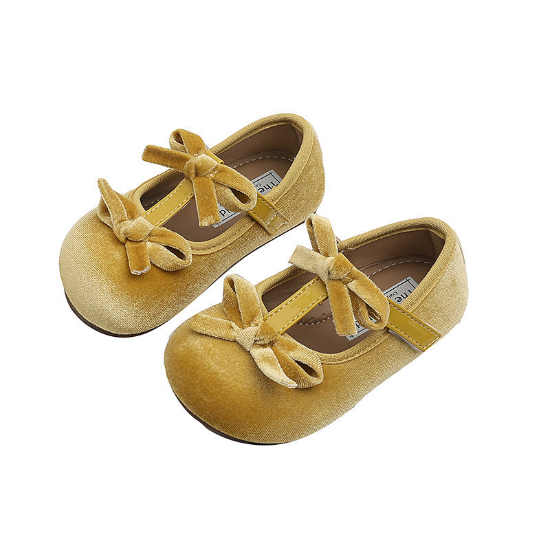 Vancahao  spring/autumn new girls' suede bow princess shoes ballet flats kids mary janes