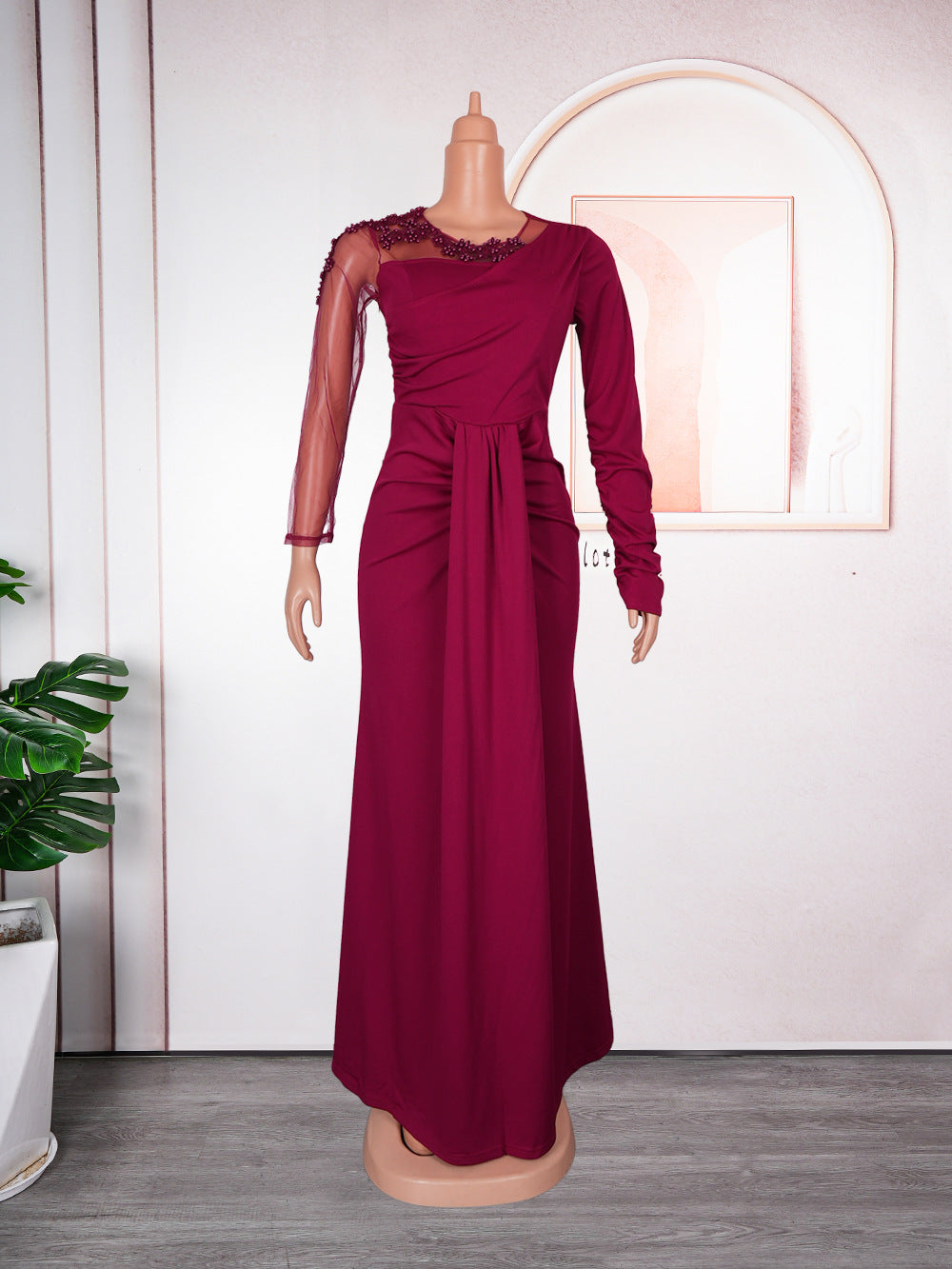 new bridesmaid dresses cross-border e-commerce african women's long sleeve maxi dress  train evening gown