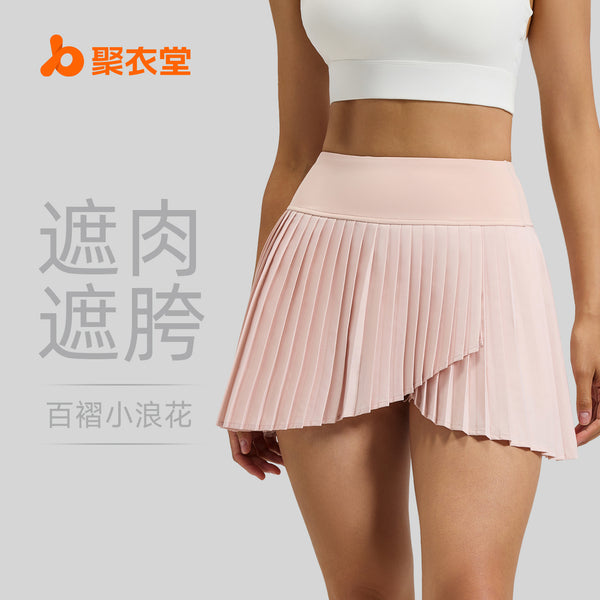 Juyatang sports skirt summer fake two-piece split-ended pleated skirt women's fitness yoga pocket anti-light tennis skirt