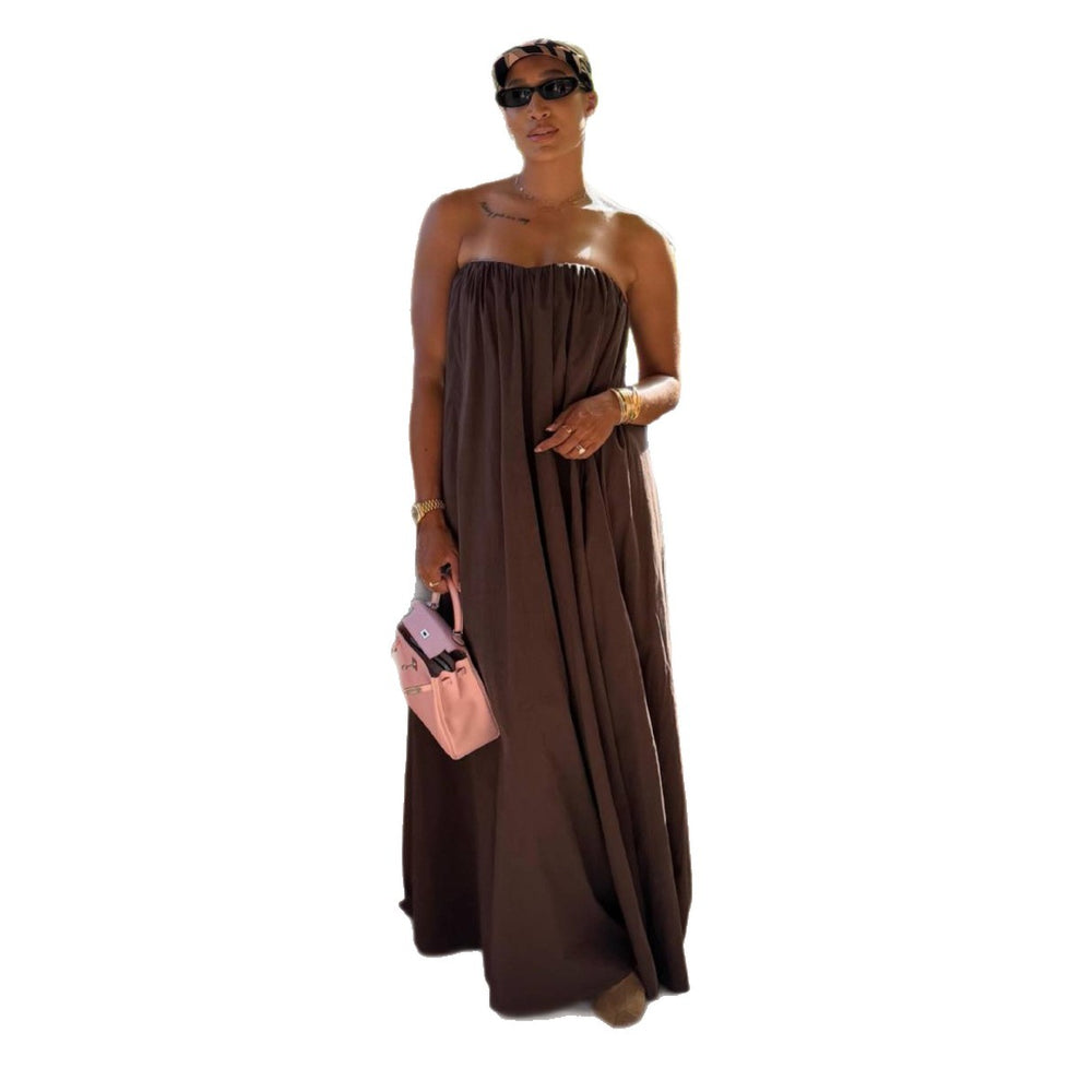 European and american cross-border women's clothing:  summer new arrivals - minimalist casual bandeau solid color loose fit slimming long dress