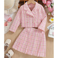 Girls' plaid tweed two-piece outfit: sweet & chic pink gingham style for cross-border e-commerce