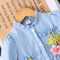 Girls' dress for toddlers and young children, solid color long-sleeve dress with 3d floral appliqués