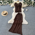 Lazy style cut outknitting skirt two-piece set women's summersense of design silmslimming lookclassy sense work clothingsuit