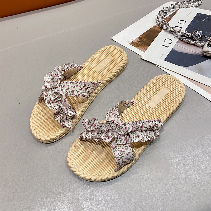 Women's summer slides: new french-style floral espadrilles, fairycore sandals, non-slip beach shoes for vacation