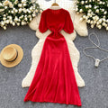 Springfrench doll collar lace collar puff sleevesilmslimming look short-sleeved knittingdress single-row gold button long skirt