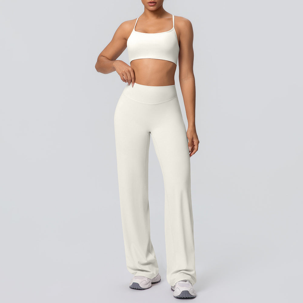 Sexy suspender back high waist hip lifting loosestraight-leg sports pants suit quick-drying running yoga fitness wear for women