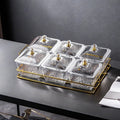 [with lid] transparent 6-compartment fruit plate + iron frame, thickened plastic