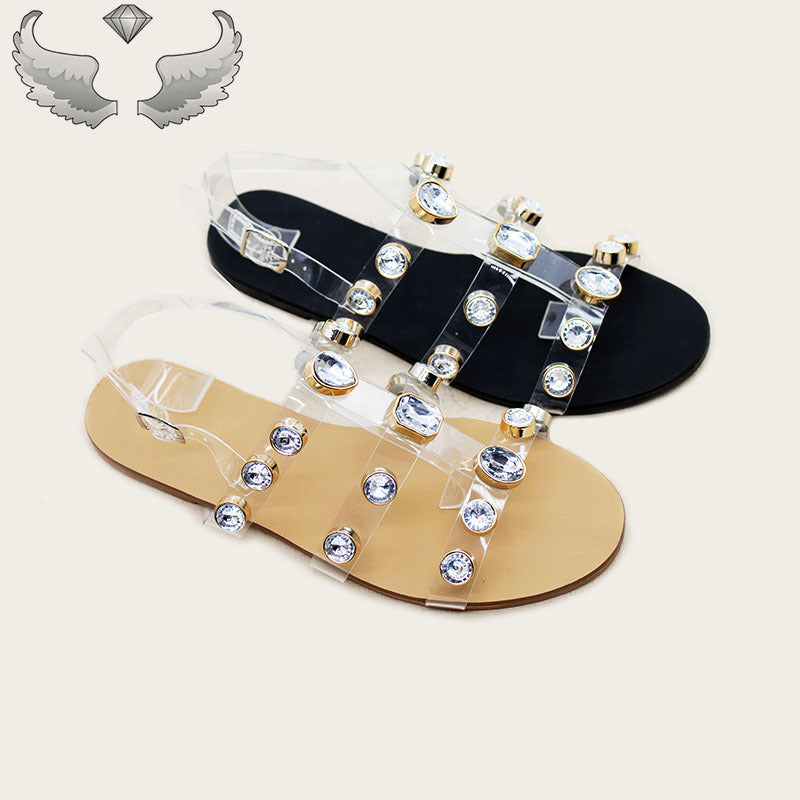 Anngele Wholesale Sandals Yiwu Women's Shoes Transparent Belt Fashion Rhinestone Sandals Cross-border Wholesale