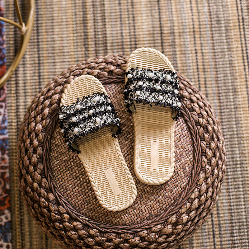 2024 summer new arrival: versatile pearl-embellished flat sandals - trendy, instagram-worthy beach slides for women