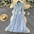 French chic red peter pan collar lace patchwork dress - women's  autumn commute elegant pleated skirt