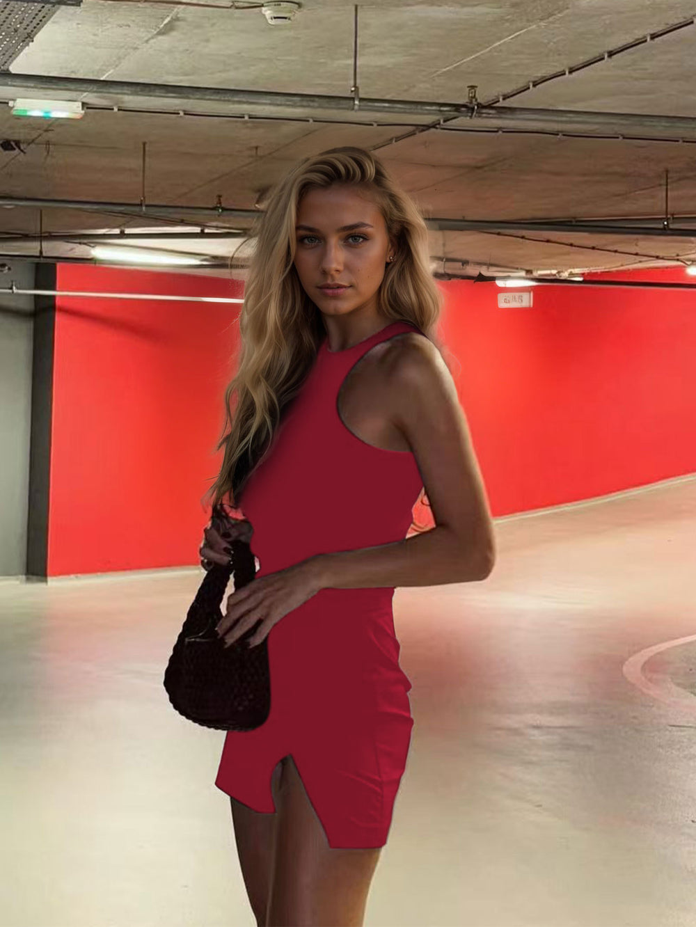 Amazon cross-border women's fashion: european and american sweet & spicy style dress -  spring/summer new arrival - pure & sultry slit mini dress, figure-flattering