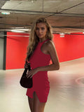 Amazon cross-border women's fashion: european and american sweet & spicy style dress -  spring/summer new arrival - pure & sultry slit mini dress, figure-flattering