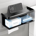 Bathroom tissue box wall-mounted organizer, toilet paper holder, punch-free installation, black