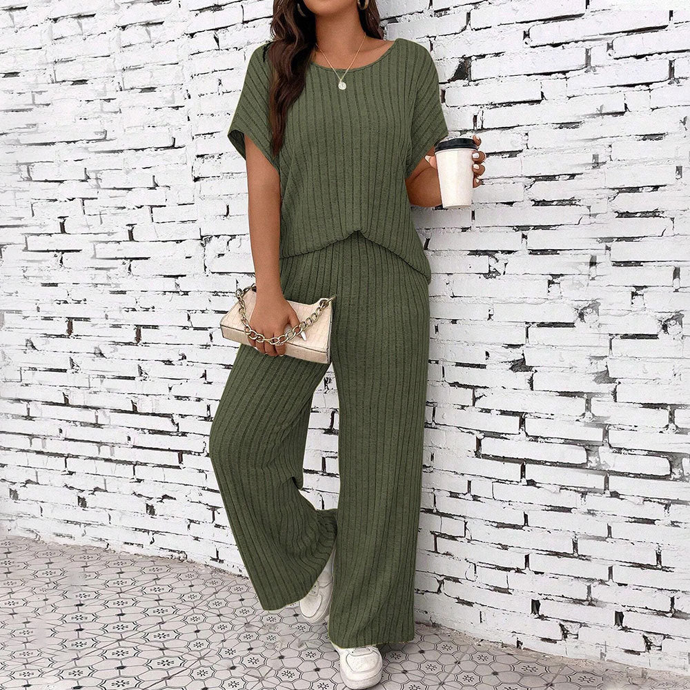 Shein  independent station women's clothing simple casual style fashion suit summer commuter short-sleeved trousers two-piece set