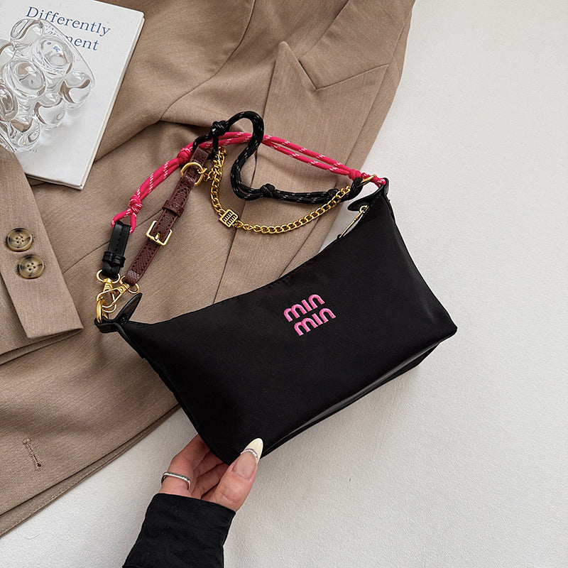 Internet celebrity trend shoulder bag 2025 summer new contrasting color canvas small lunch box bag commuter fashion trend handbag