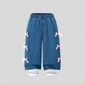 hot-selling girls' denim washed trousers with bow detail - cross-border exclusive