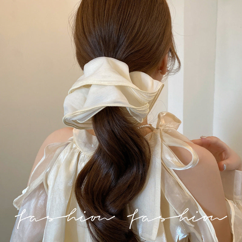 Korean pure color lace hair tie large intestine ring korean style low ponytail hair tie rubber band headband atmospheric head flower headband