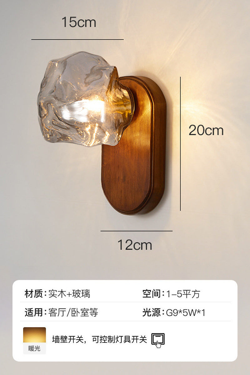Cross-border special supply for Nordic simple ice cube glass wall lamp solid wood bedroom bedside aisle ambient lighting manufacturers wholesale