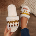 Thick sole fur slippers women's fall and winter indoor and outdoor 2025 new arrival tassel rhinestone stuffed slippers one-word cotton slippers women