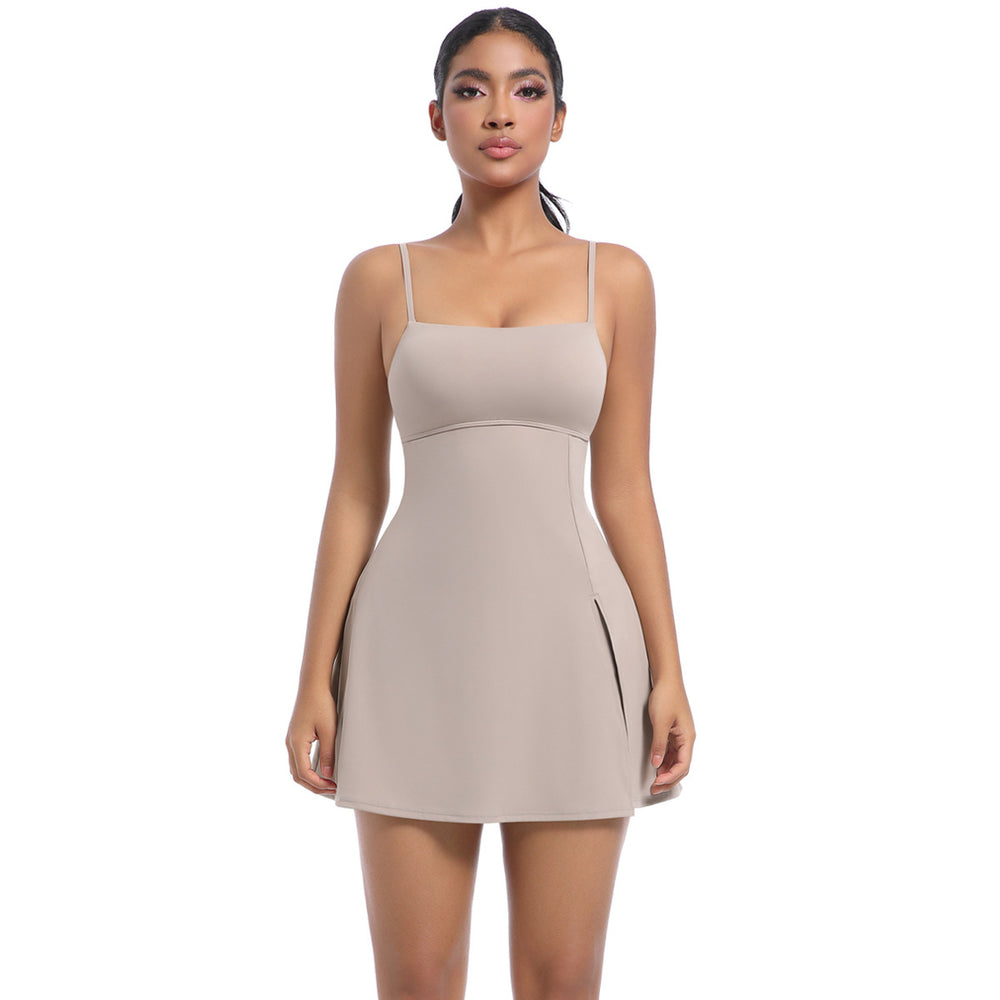 Fashion tape bottom sports dress with breast pad breathable outdoor golf beautiful back sling yoga tennis skirt for women