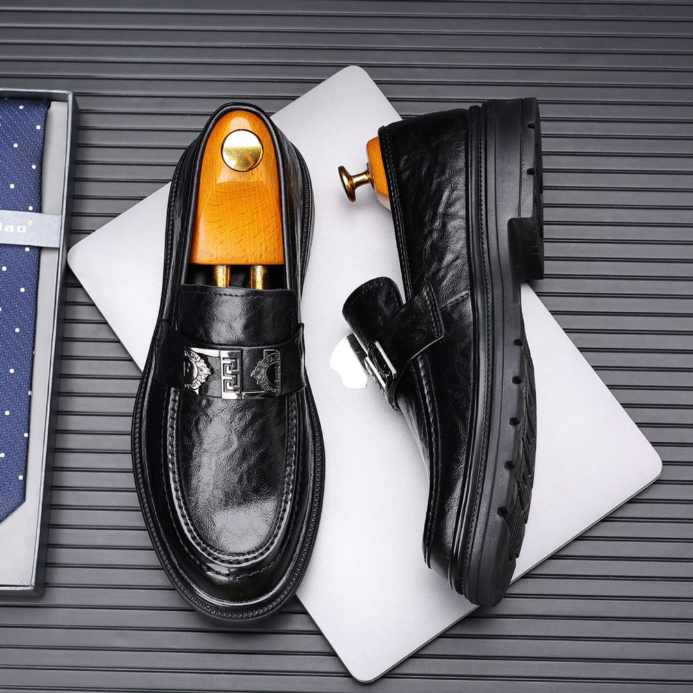 Genuine leather shoes for men autum breathable business formal wear british style loafers slip-on black casual shoes