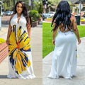 C6632 cross-border   fashion women's backless halter neck printed maxi dress