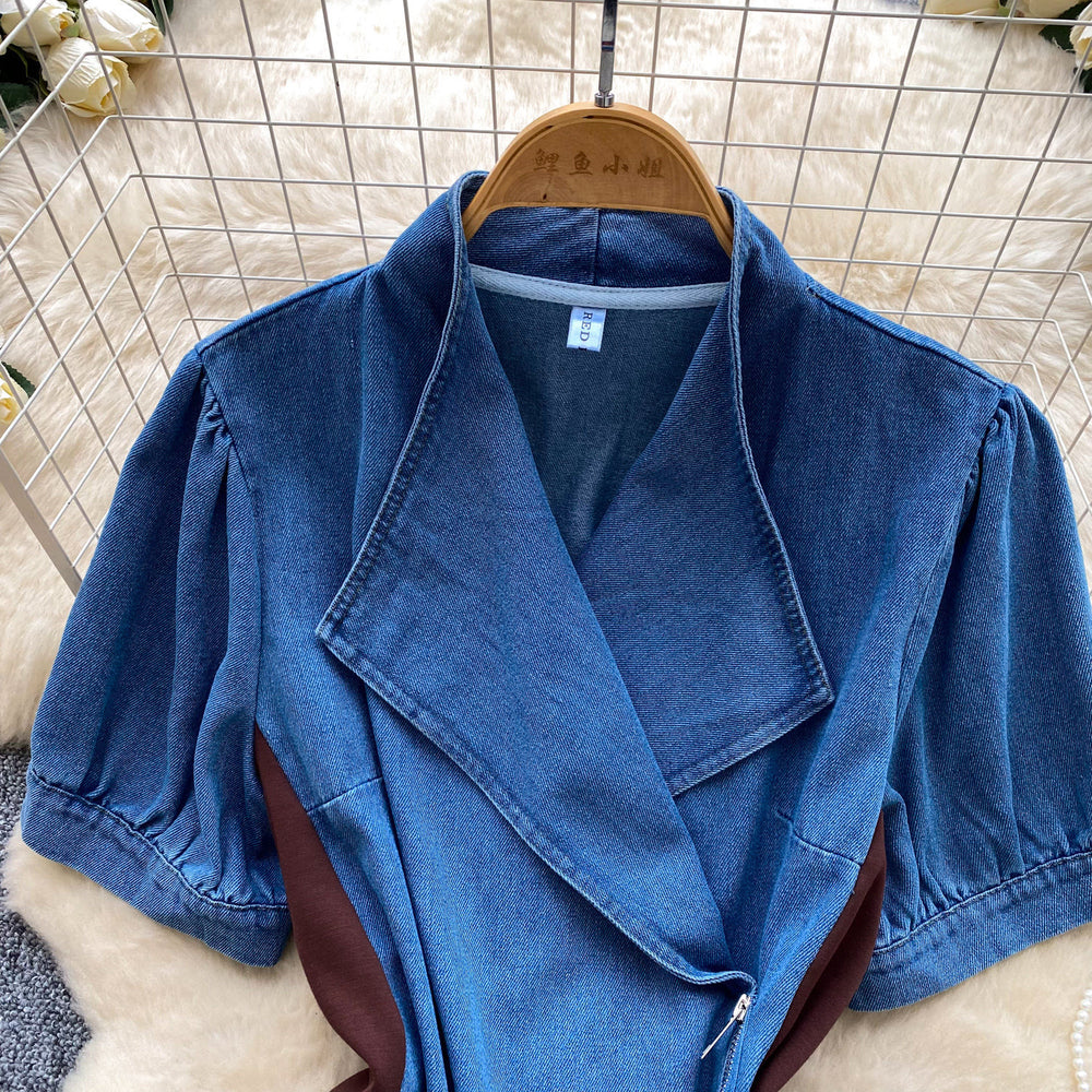 French work clothing style v neckasymmetrical short-sleeved shirt for women with waist slimming looksense of design bluetopsaccessible luxury style
